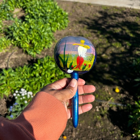 Vintage Rattle Shaker Percussion Musical Instrument Hand-Painted Blue Tr… - Picture 2 of 5